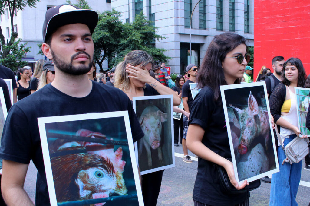 Speaking out against factory farming during an International Animal Rights Day protest in São Paulo. 