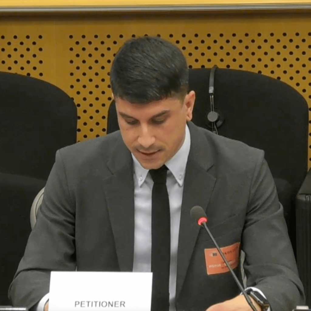 Matteo Cupi, Vice President for Europe of Animal Equality, speaking at the European Parliament.