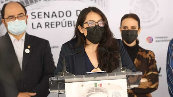 Dulce Ramírez, Executive Director for Animal Equality in Mexico, during the introduction of the Sustainable Food Bill.