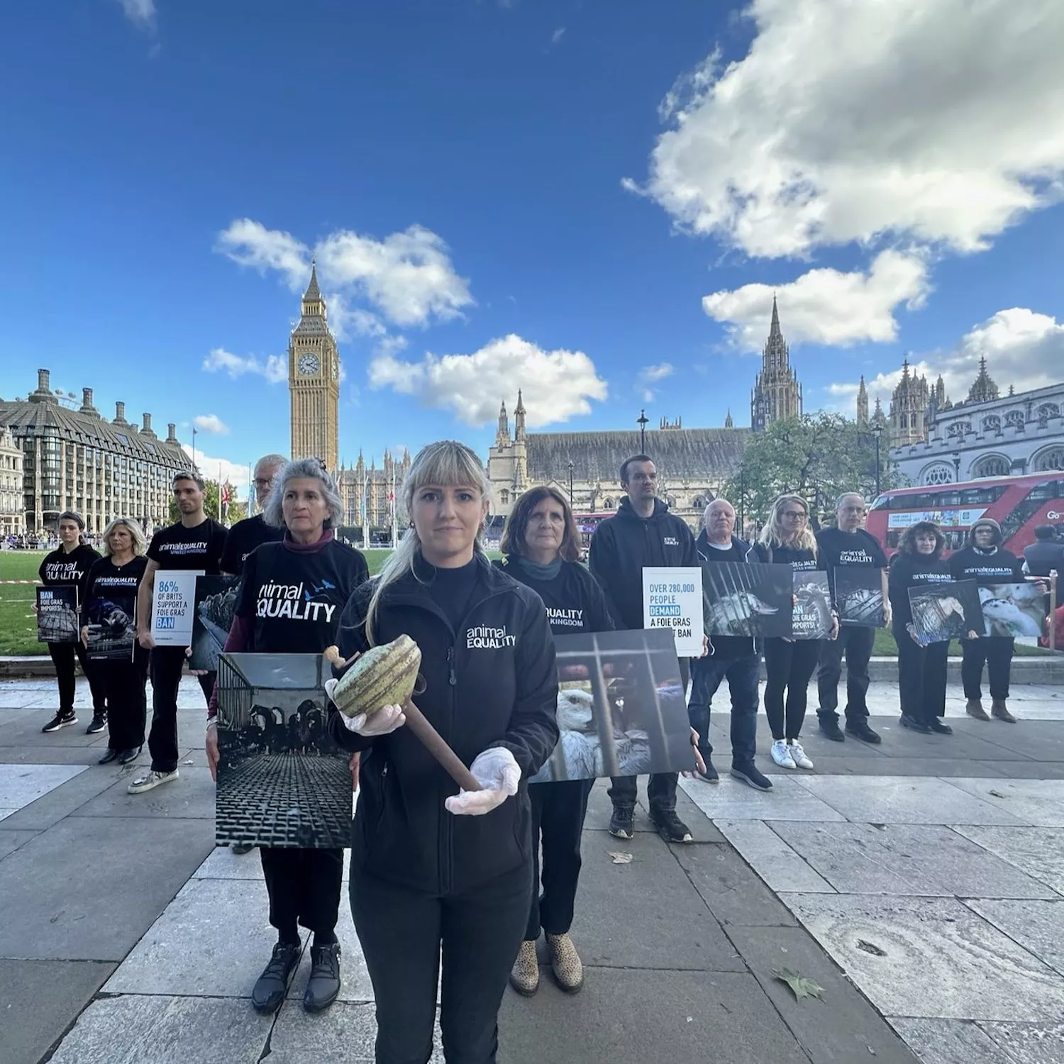 Animal Equality volunteers during a protest against foie-gras in London