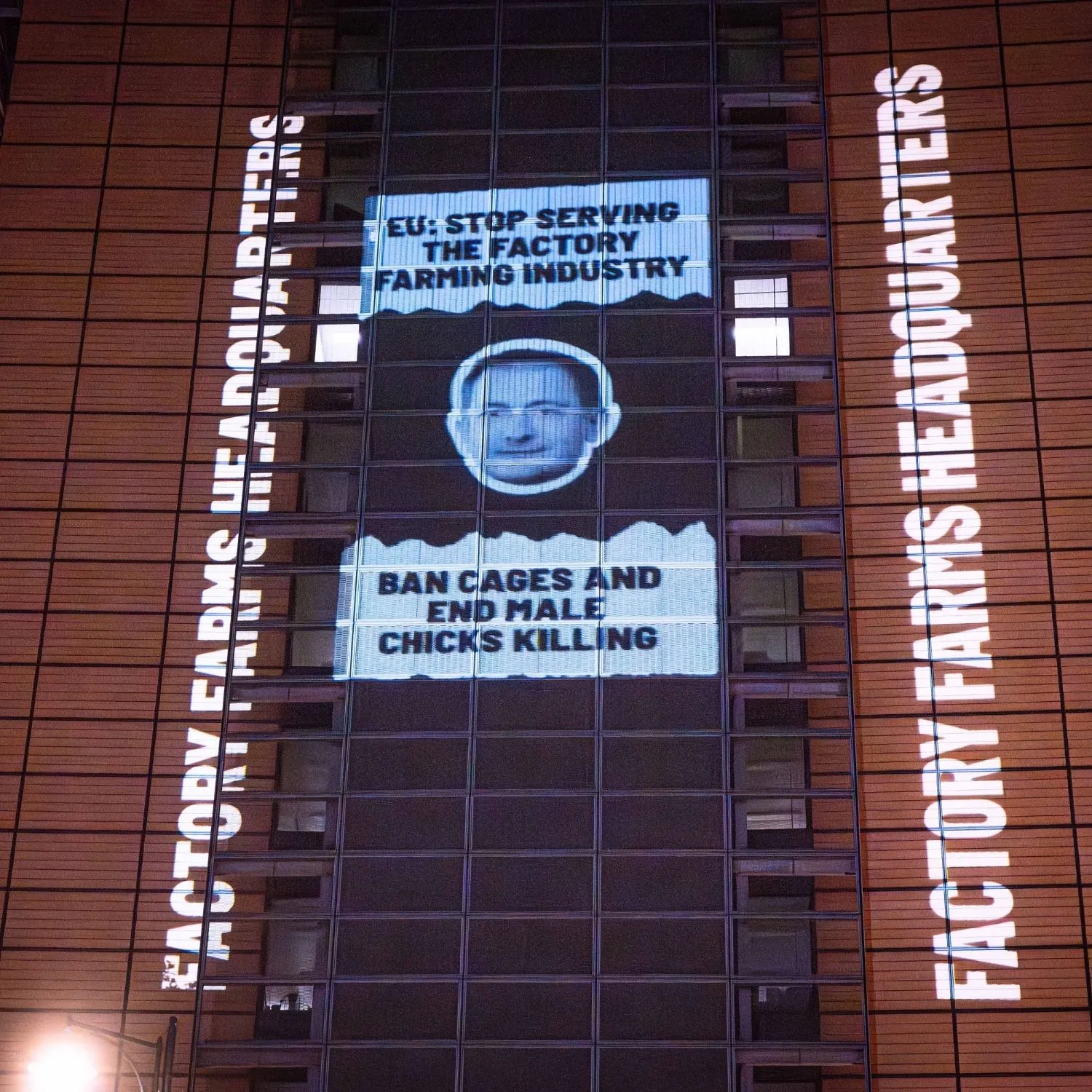 Disrupting projection in Brussels: the EU Commission becomes the Factory Farms Headquarters